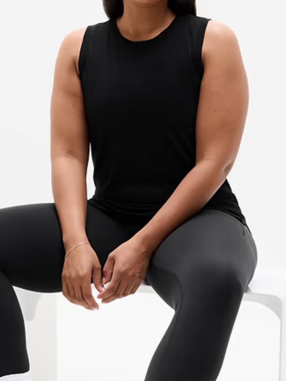 Athleta Breeze Tank Black Slub Modal Muscle Tee Lightweight Athleisure 2024-3X